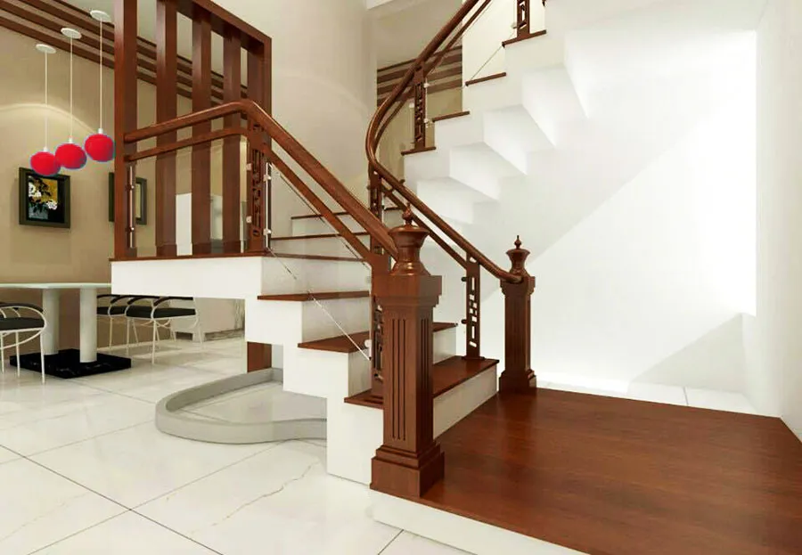 Cầu thang kính và gỗ phong cách hiện đại