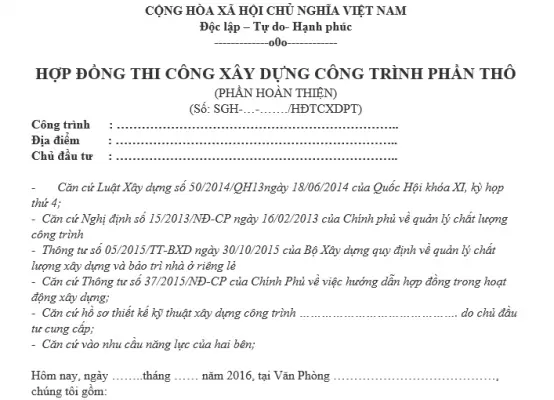 Hợp đồng xây dựng phần thô: Những điều khoản cần lưu ý