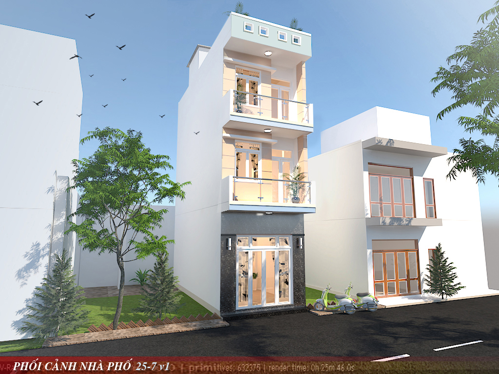 Mẫu nhà 1 trệt 2 lầu hiện đại