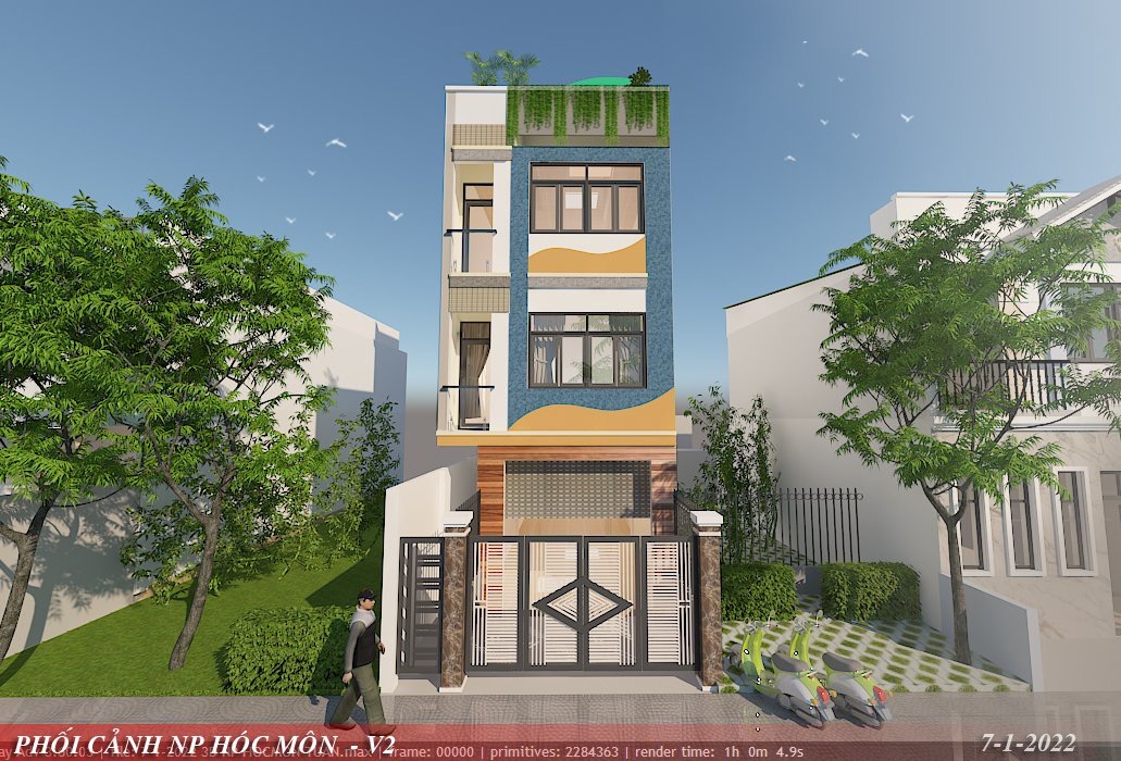 Hình ảnh phối cảnh 3D dự án nhà phố Hóc Môn - Xây Dựng Kim Anh.