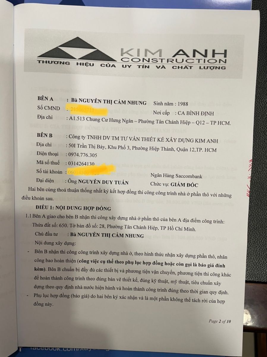 Hợp đồng thi công được 2 bên ký kết