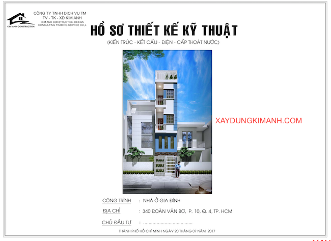 Hồ sơ thiết kế kiến trúc dự án nhà phố tại Quận 4