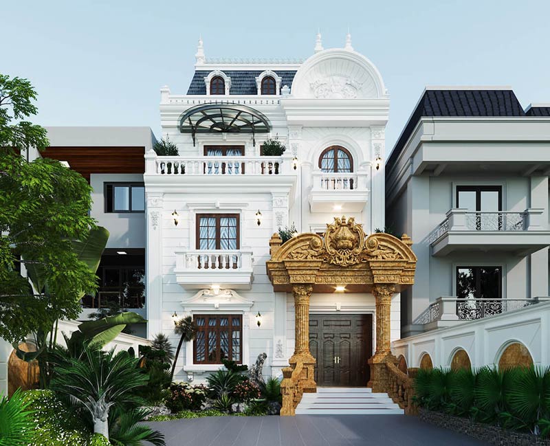 mau nha 2 tang tan co dien 1 tum - www.xaydungkimanh.com