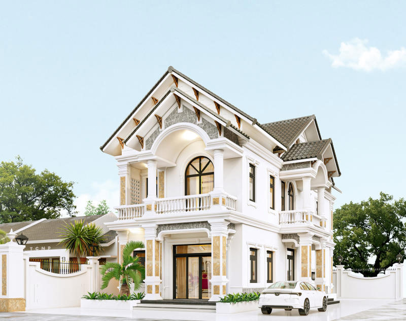 mau nha 2 tang tan co dien 2 mat tien - www.xaydungkimanh.com