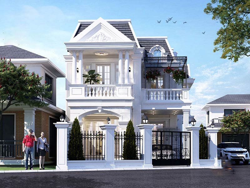 mau nha 2 tang tan co dien gara oto - www.xaydungkimanh.com