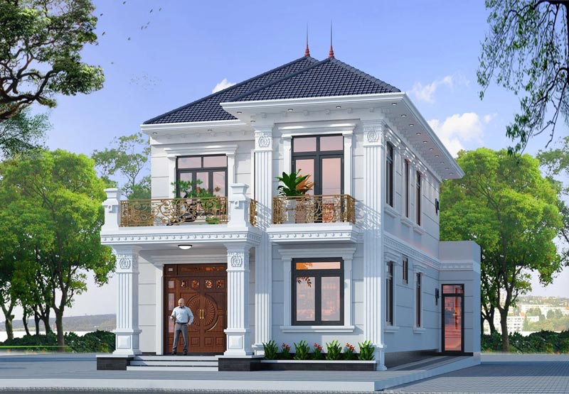 mau nha 2 tang tan co dien mai nhat - www.xaydungkimanh.com