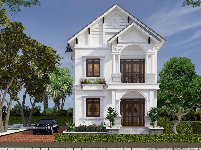 mau nha 2 tang tan co dien san vuon - www.xaydungkimanh.com