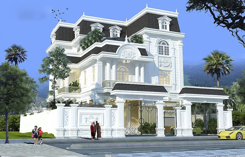 mẫu thiết kế nhà Tân Cổ Điển mái Mansard