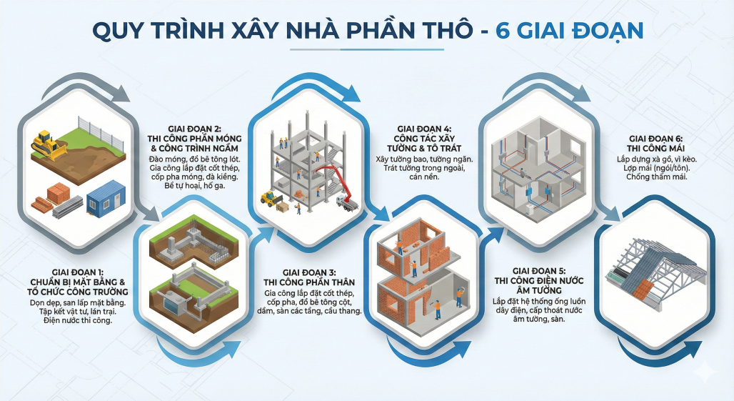 quy trình xây nhà phần thô
