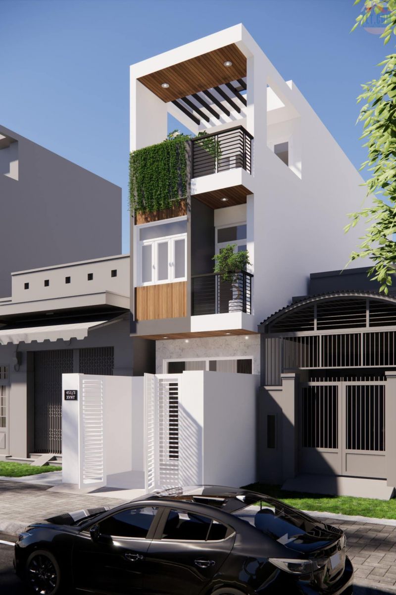 Thiết kế chi tiết mặt tiền nhà 3 tầng hiện đại - Xây Dựng Kim Anh