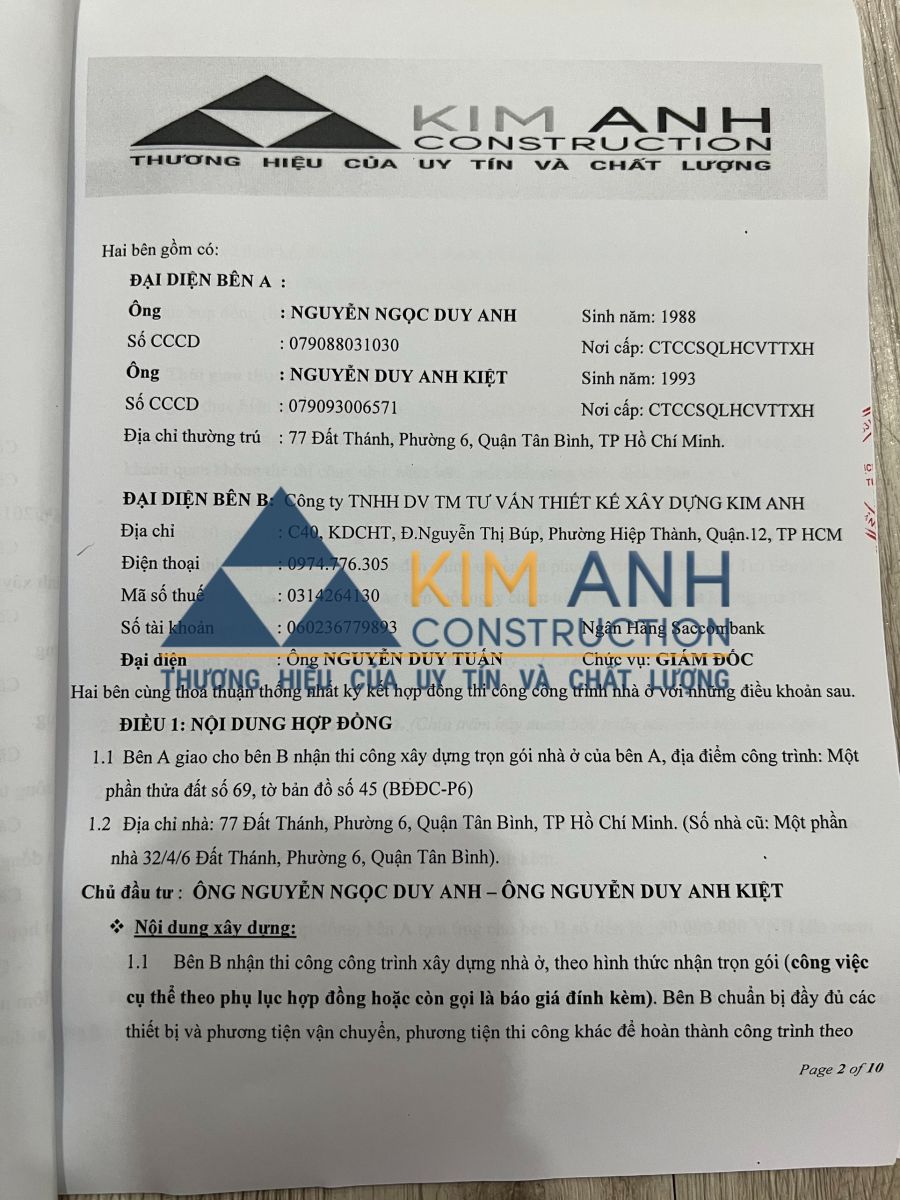 Dự án xây nhà trọn gói Phường 6, Quận Tân Bình